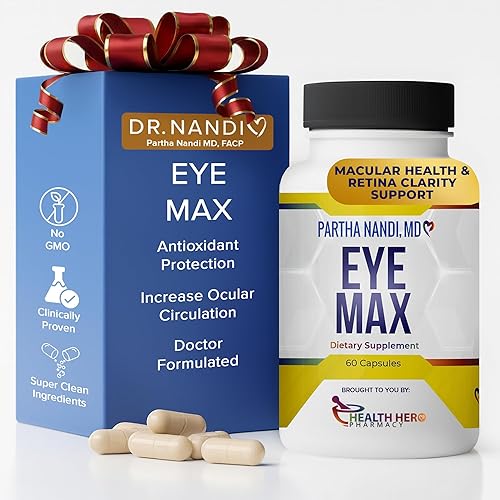 Dr. Nandi's Eye Max Vision Suplemento  Luteína, zeaxantina, licopeno, zinc  Vitaminas oculares para apoyo macular y transparente de la retina