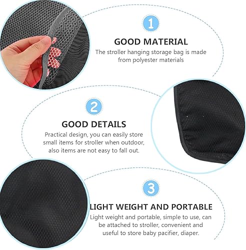 Miniatura 8 de Bolsa lateral para cochecito  Organizador de bicicletacochecito, gancho y bucle fácil de colocar  Diseño de malla, correas antideslizantes,