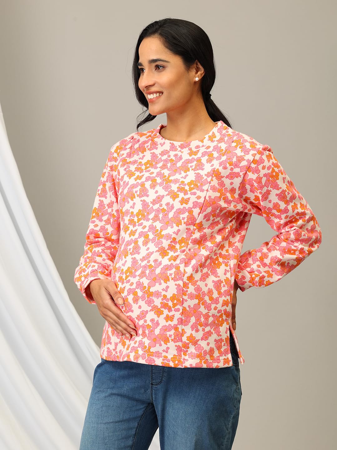 The Mom Store Maternity & Nursing Sweatshirt | Feeding Top for Pre & Post Pregnancy | Pink-A-Rine, Cotton, 2XL 3