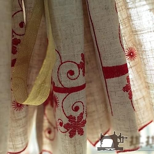 Miniatura 5 de DJYSXA Cortina de globo ajustable de estilo pastoral, cortinas de arpillera bordadas de alce para cocina, cortina de puerta Shabby chic, cortina