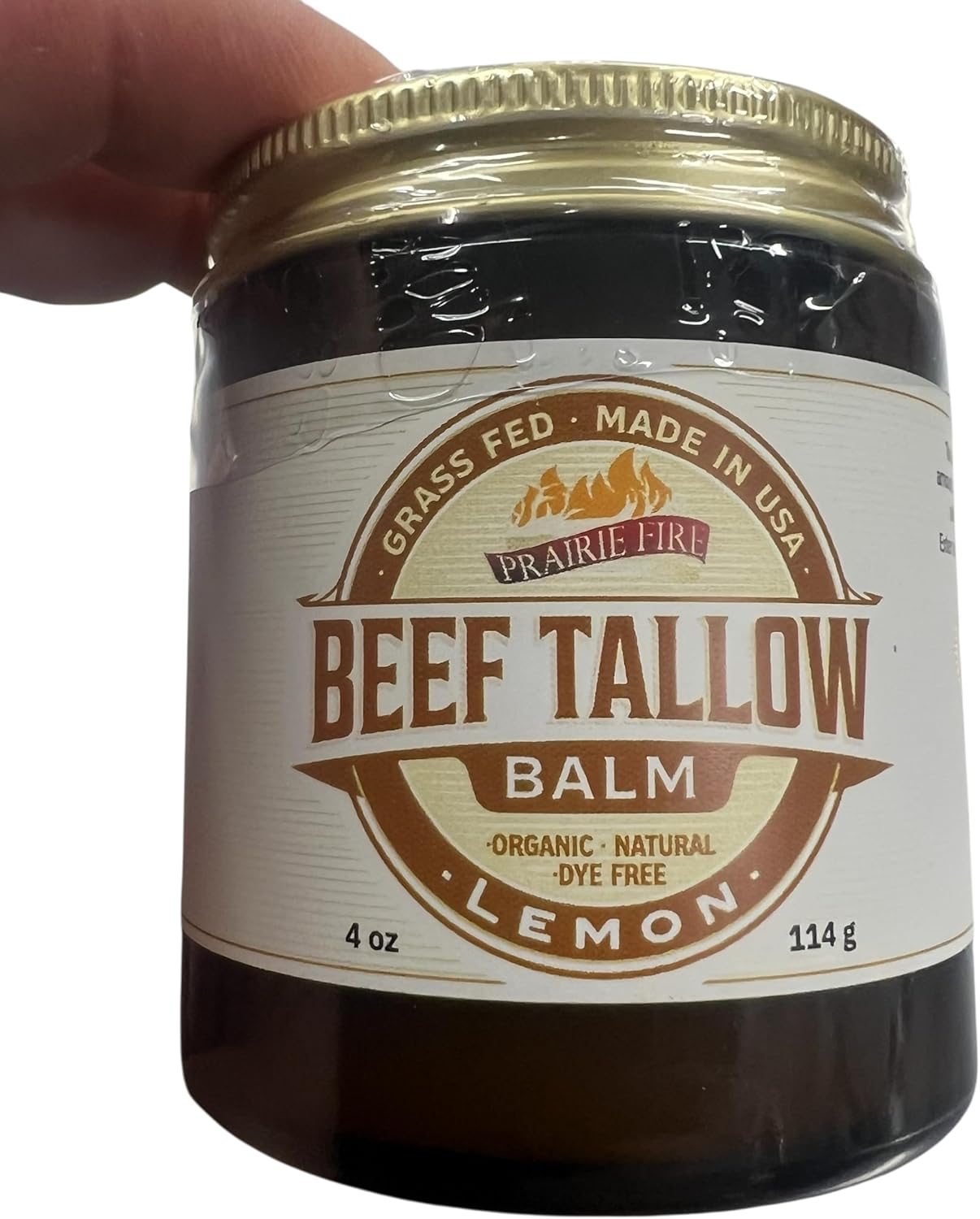 Grass Fed Beef Tallow Balm Grown and Made in USA - Organic Grass Fed and Finished Tallow - Moisturizing Skin Care Lemon 4 oz