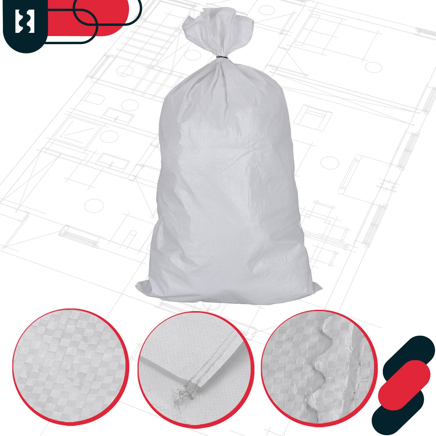 KOTARBAU® Set di 20 sacchi in tessuto PP 65 x 105 cm, 50 kg, colore bianco