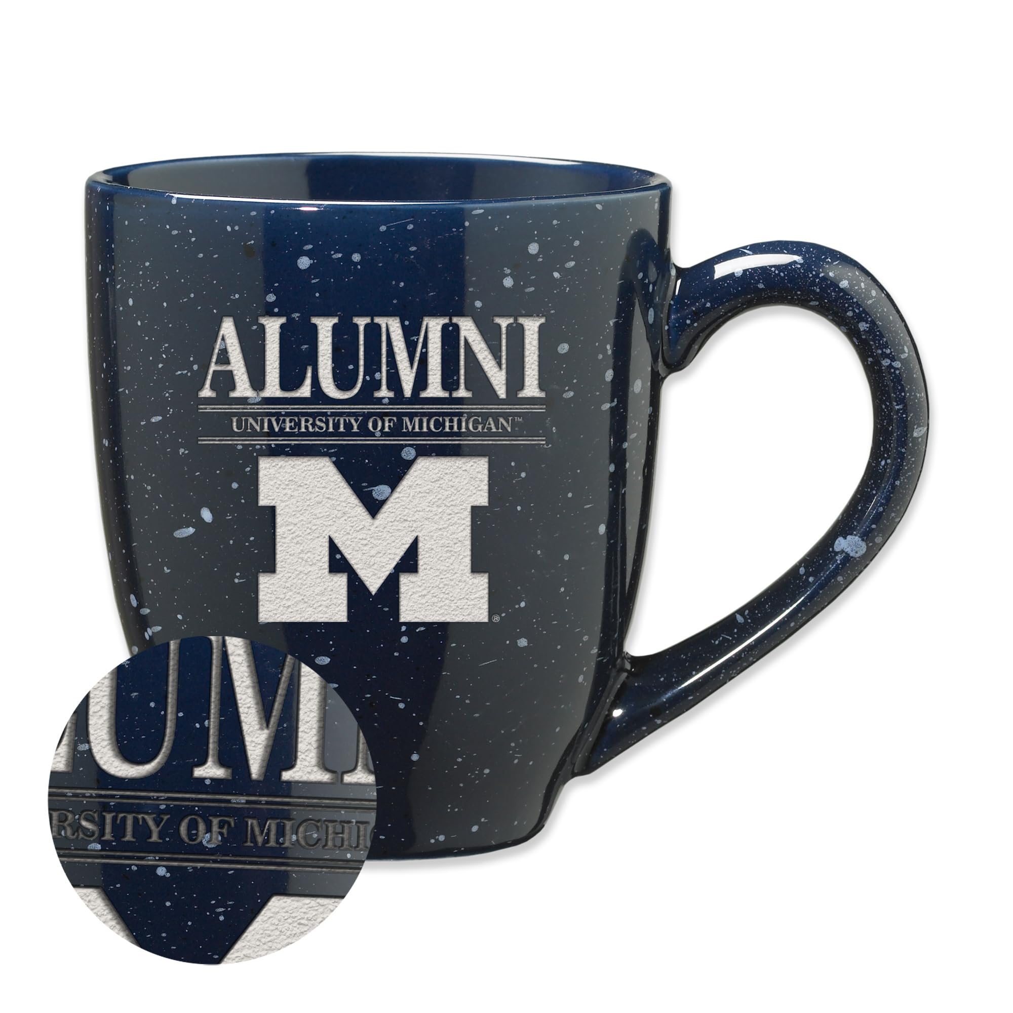 Tasse Michigan Wolverines en céramique gravée au laser - Finition mouchetée premium