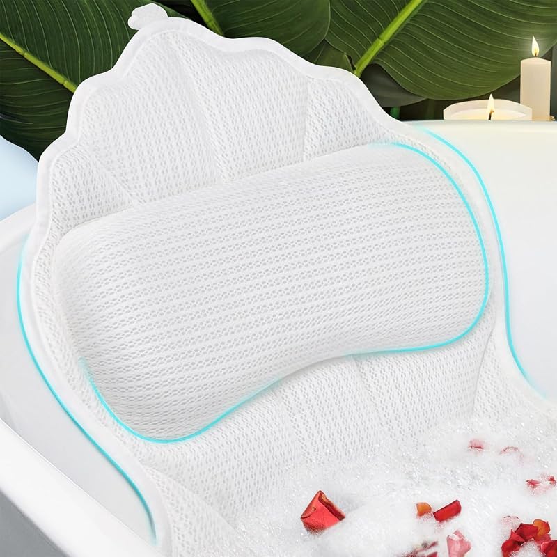 Almofada de banho poemland para banheira com malha 4D, apoio para cabeça e pescoço, branca