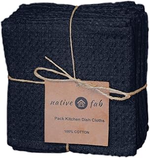 Native Fab Set of 12 Kitchen Dish Cloths Cotton 12x12 Absorbent Washable, Dish Towels, Restaurant Cleaning Towels, Bar Mops Towels, Rags for Home Kitchen Bars, Navy Blue