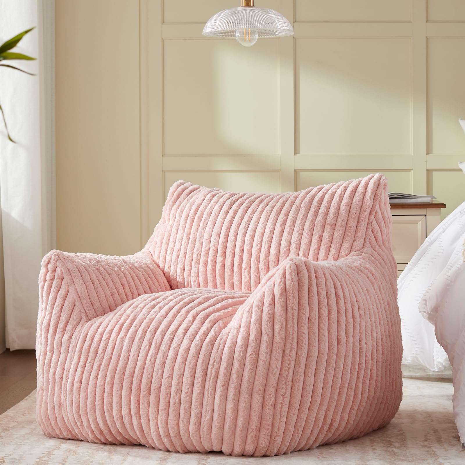 Giant Bean Bag Chairs for Adults Teens, Large Bean Bag Sofa Chairs with Filling Comfy Fuzzy BeanBag Chair with Armrests for Bedroom Living Room ReadingOEKO-TEX STANDARD 100