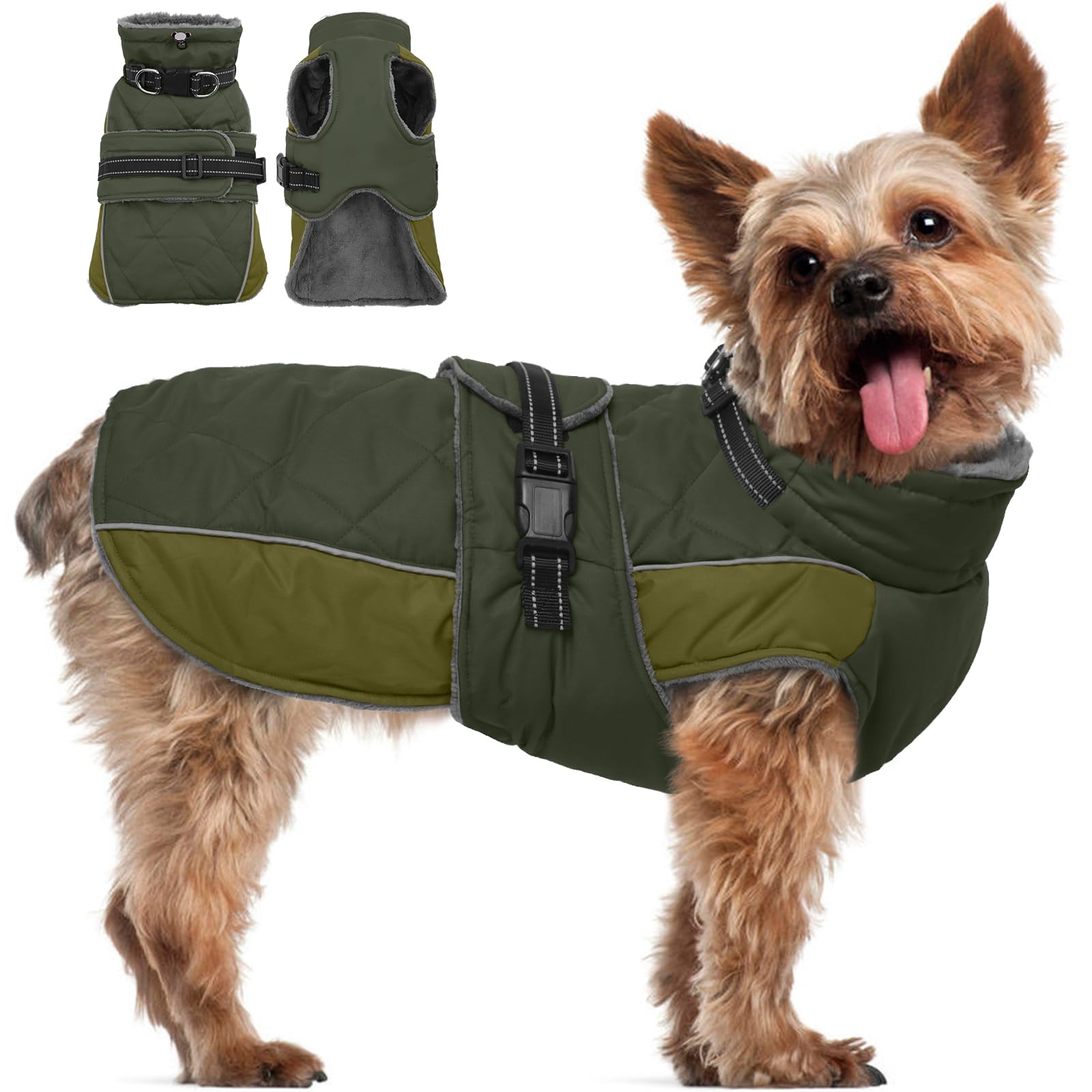 QBLEEV Warm Dog Jacket - Reflective, Adjustable Winter Coat with Turtleneck for Cold Weather, Waterproof Fleece Snowsuit for Small, Medium, Large Dogs