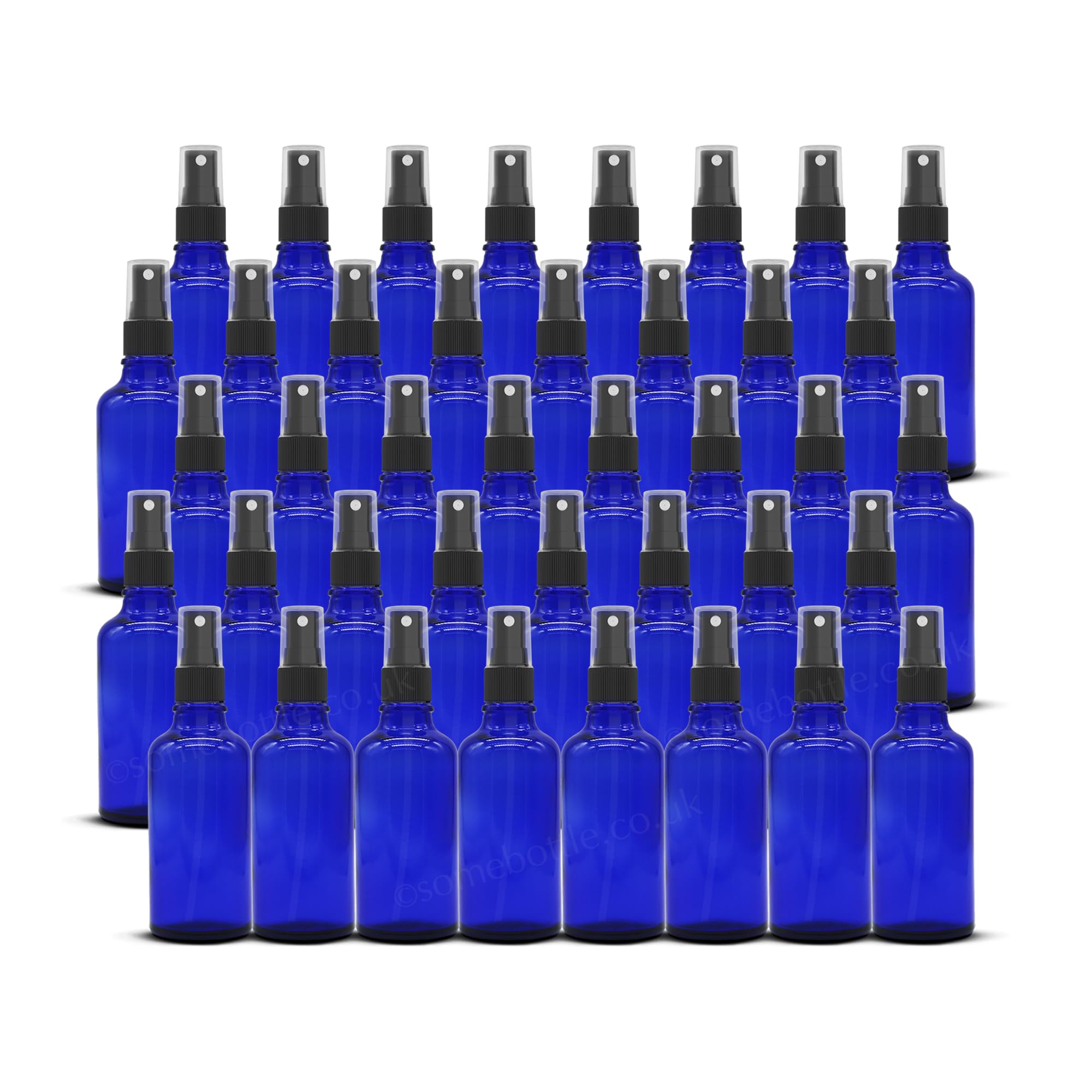 40-50 ml blaue Glas-Sprühflaschen mit schwarzem Zerstäuber – Kobaltblaue Sprühflaschen, nachfüllbar, für Flüssigkeiten/Kosmetik/ätherisches Öl/Aromatherapie/Parfüm