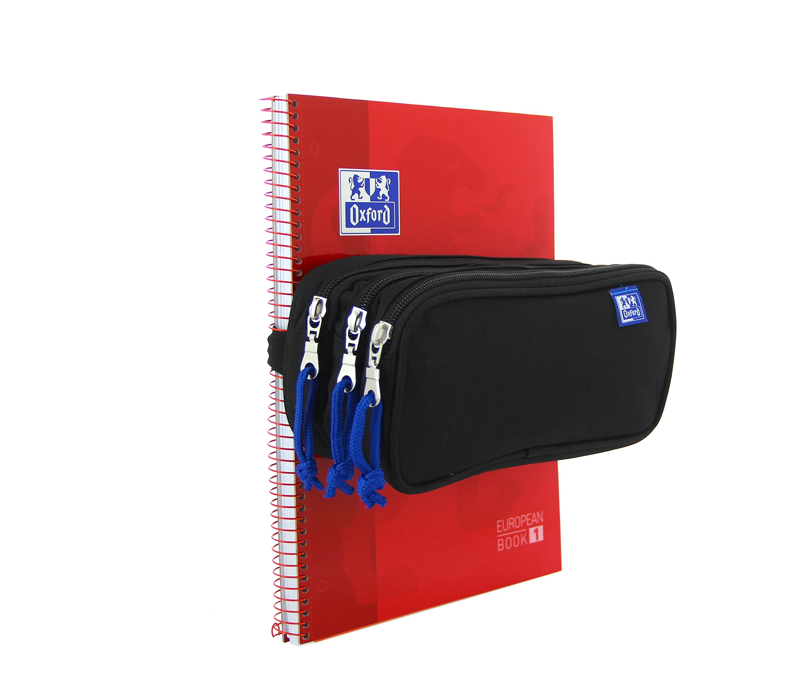 Oxford, School Pencil Case 3 Compartments, Elastic Rubber, 3 Zips, Black, Black/White, 22.5 x 11 x 7 cm - Image 4