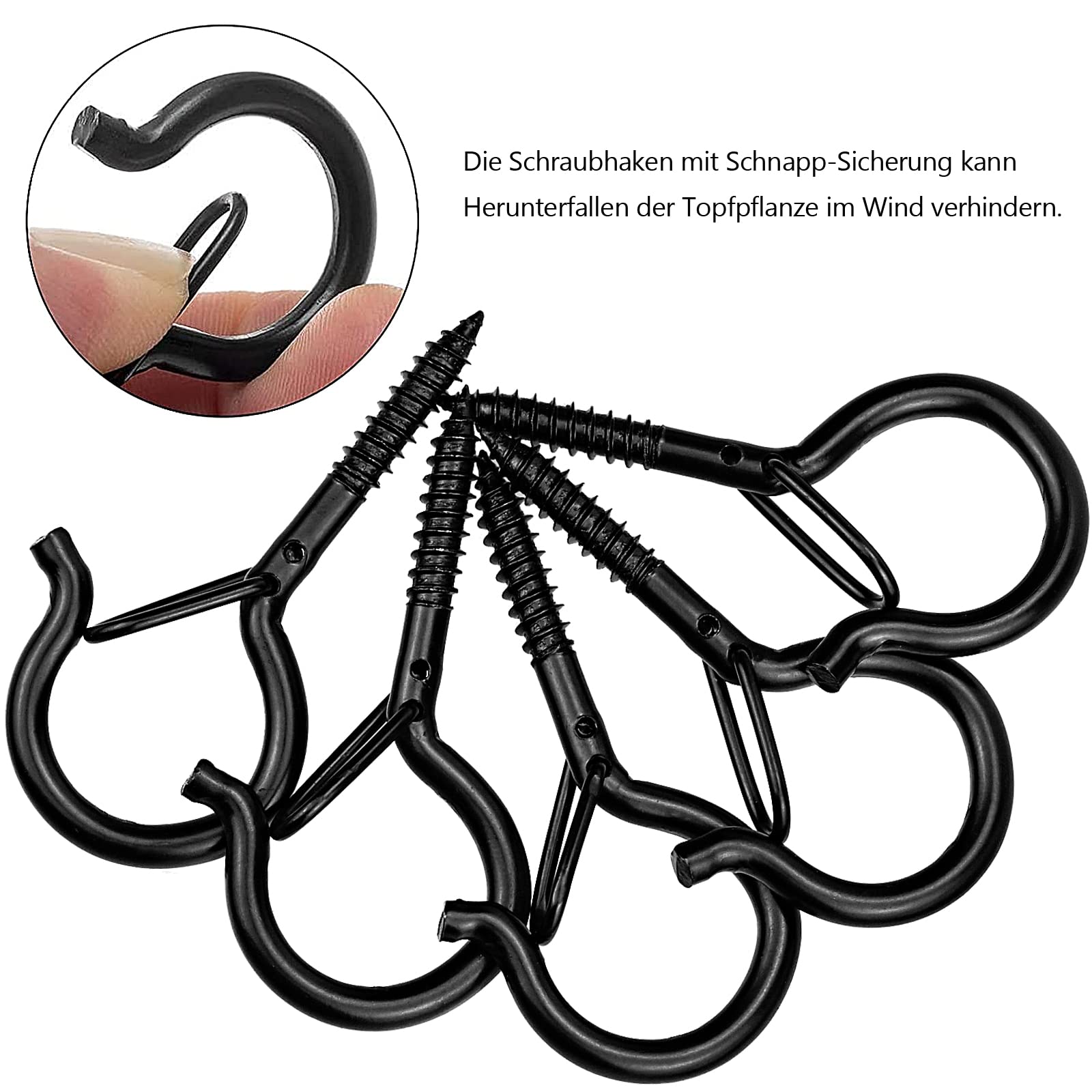 Lot De 20 Crochets à Vis, Crochets à Visser Avec Boucle De Sécurité, Piton à Visser, Crochet Plafond, Avec Outil De Douille, Pour Suspendre Des Plantes Lumières Féeriques Mangeoires à Oiseaux (Noir