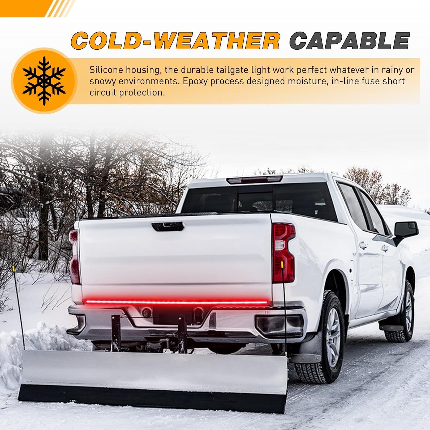 GOOACC Truck Tailgate Light Bar 60" Triple Row 504 LED Strip 6 Function with Red Running Brake Amber Turning Signals Strobe White Reverse Lighting
