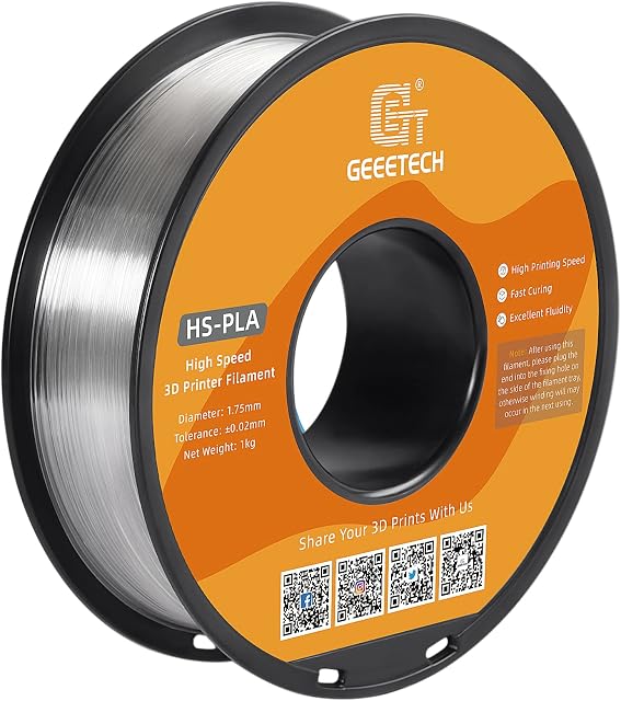 GEEETECH HS-PLA Filament 1.75 mm 3D Printer HS-PLA Filament for High Speed 3D Printers, Spool, 1 kg, Transparent