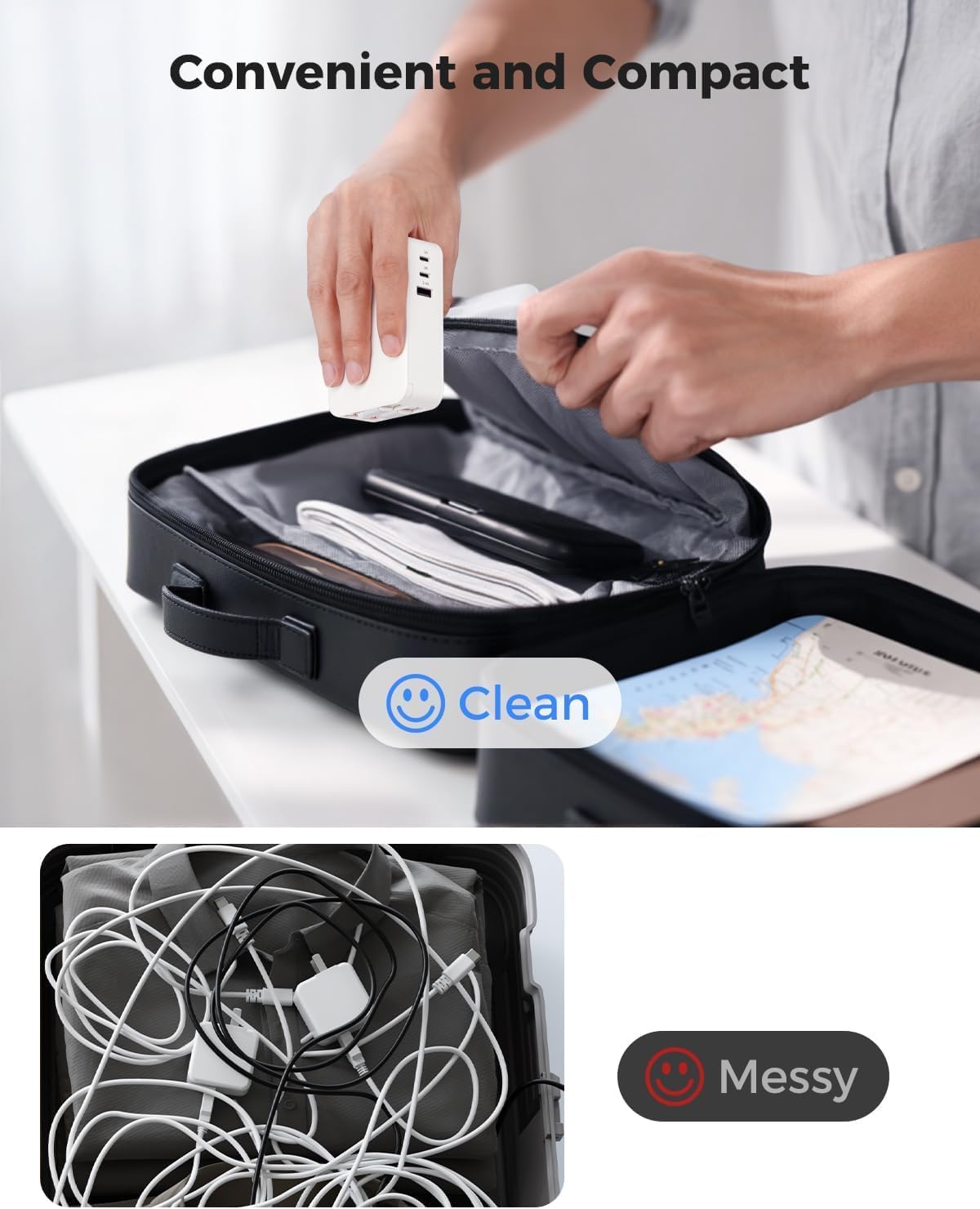 SUPERONE 65W Retractable Wall Charger with Dual USB C Cables, 5-Port GaN Charger Block, Compact Foldable Power Adapter, Fast Charging for MacBook Pro/Air, Dell XPS, ThinkPad, ZenBook, iPhone, iPad