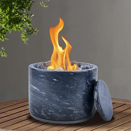 Miniatura 5 de RUOJAS Cuenco para hoguera de mesa, chimenea portátil para interiores y exteriores, mini hoguera personal de mármol para mesa, chimenea de