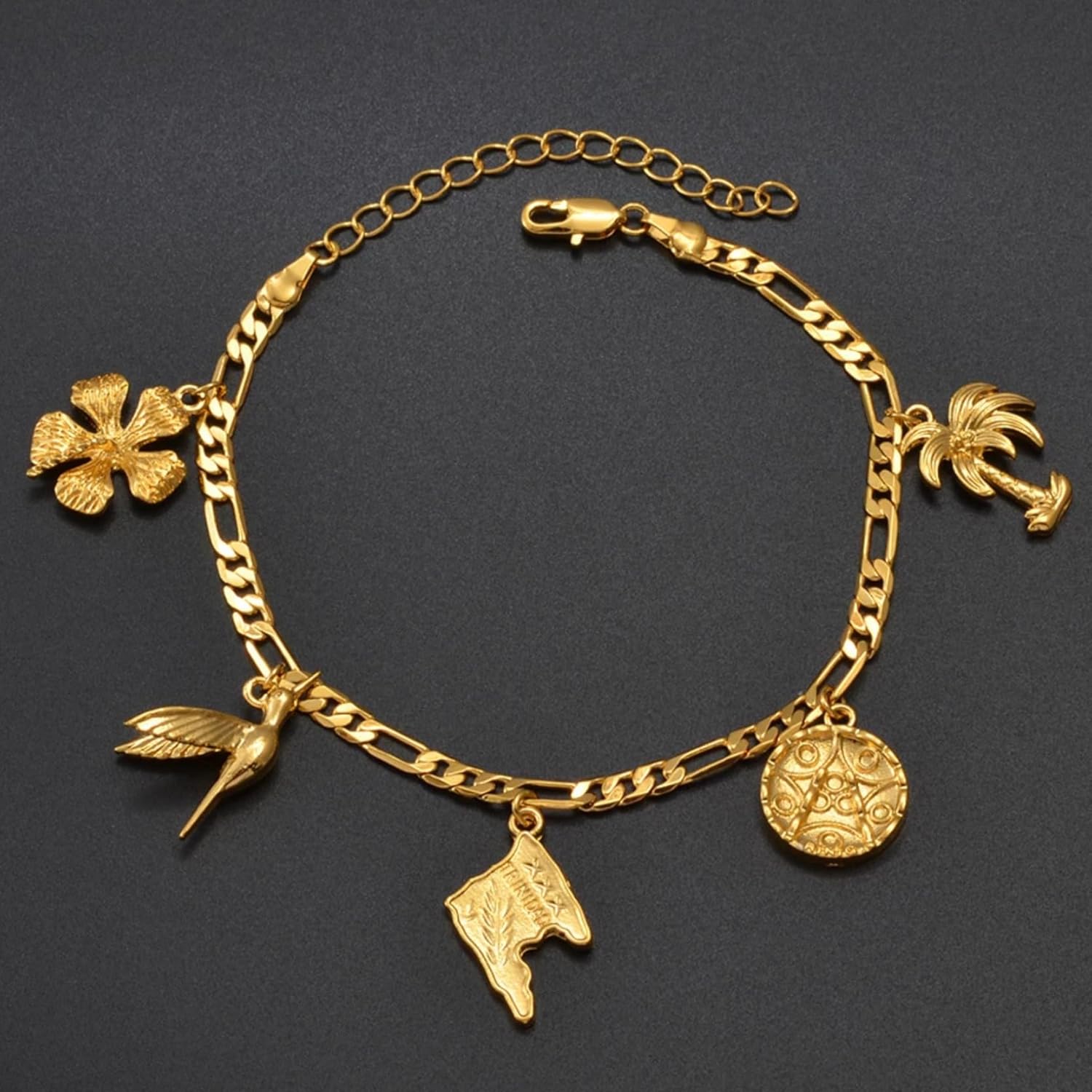 Hawaiian Anklets for Women - Hawaiian Hibiscus Flower Jewelry - Tropical Beach Ankle with Hibiscus Flower Jewelry - Trinidad Map Anklets Adjustable Length