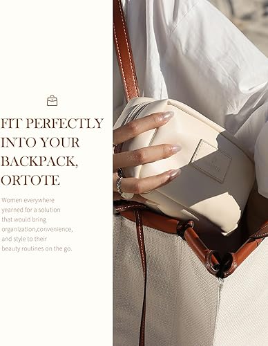 Miniatura 6 de Pocmimut Bolsa de maquillaje de piel sintética, bolsa de maquillaje de viaje, bolsa de maquillaje plana abierta para bolso, bolsa de maquillaje para