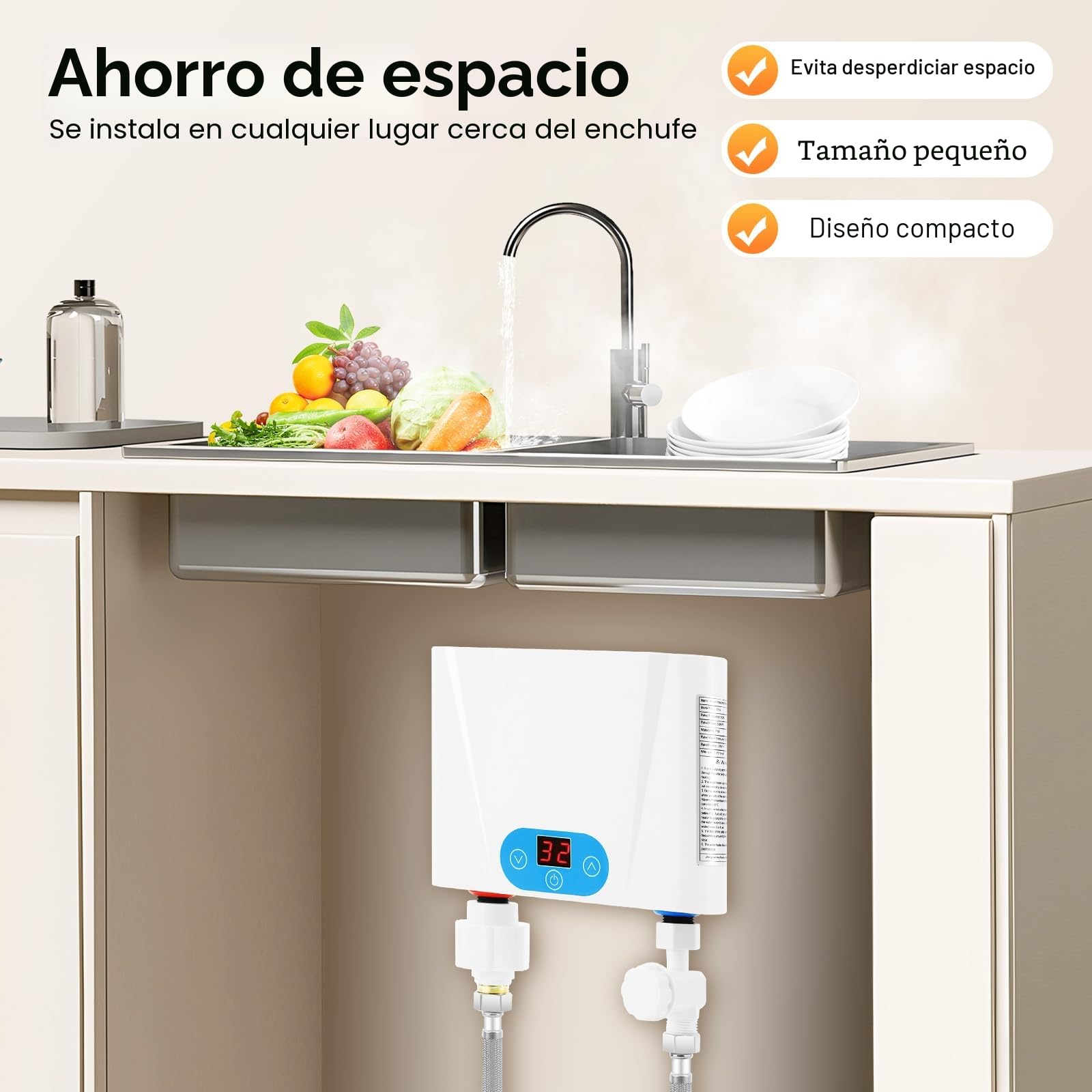 Calentador de Agua Electrico, 5.5kW Calentador de Agua Electrico Instantaneo, Termo Eléctrico con Temperatura Regulable 30-55°C y Control Táctil, IPX4, Para Cocina, Bar o Baño (Blanco)