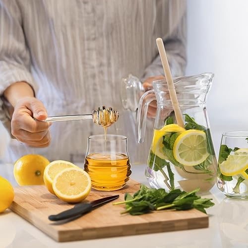 Miniatura 5 de Lawei Tarro de miel de vidrio con tapa y tapa de 10 onzas, resistente al calor, recipiente de miel de vidrio transparente para almacenar miel y