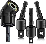 Professionnel 4-in-1 Adaptateur à angle droit, 105 Extension de la prise de mesure avec 1/4, 3/8, 1/2-Inch Bit de qualité impact, Acier noir au vanadium Chrome, 360° Shank à hexagone rotatif