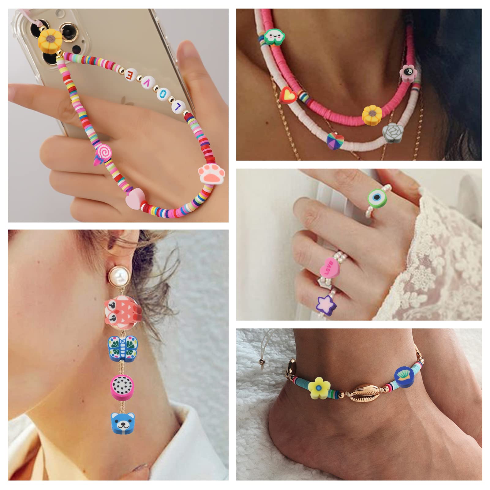 TOAOB 1320 Perline Per Creare Gioielli | Argilla E Acrilico Con Frutta, Fiori, Lettere + Accessori - 2