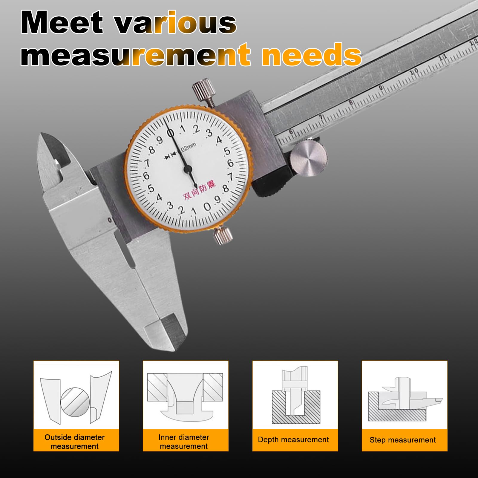 Calibro A Corsoio Con Quadrante, 150mm/0,02mm Calibro Analogico Con Orologio, Calibri A Quadrante Ad Alta Precisione Acciaio Inossidabile Dial Caliper Per Misurzione Esterna Interna Profondità
