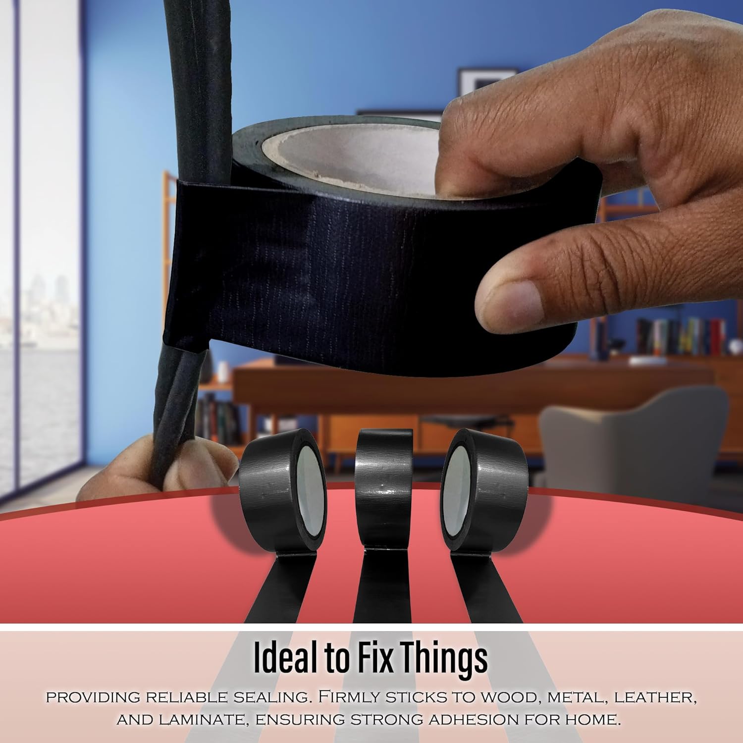 JeeJaan® 6 Rolls of Black Duct Tape 50mm x 50m Heavy Duty Gaffer Tape Waterproof for Electrical and Plumbing Use Strong Adhesive Ideal for Sealing Fixing Wrapping and Outdoor Tasks