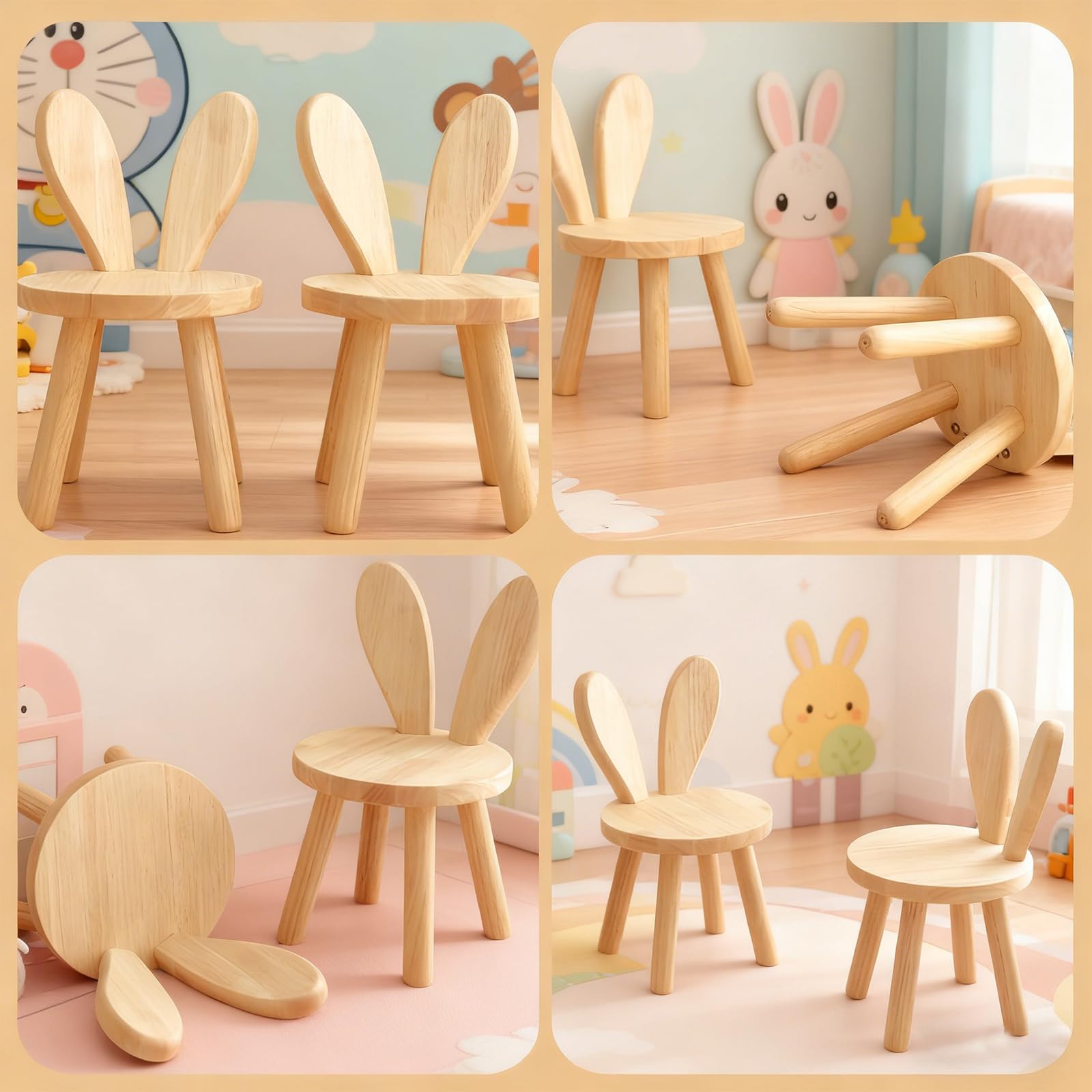 Petite Chaise Enfant Bois Oreilles de Lapin 45 x Ø 26 cm Tabouret Massif Chambre d'enfant