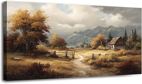 Miniatura 19 de 20"x 40" Fall Canvas Wall Art Highland Cow Vintage Vintage Landscape Autumn Rustic Framed Pictures Painting Print Large Wall Art for Living Room
