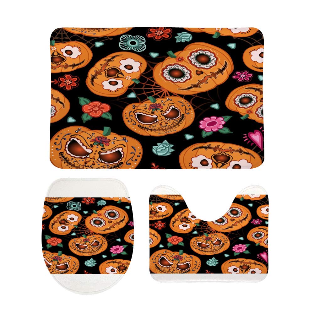 Tapis de salle de bain lot de 3 antidérapants lavables pour le sol motif citrouilles automne