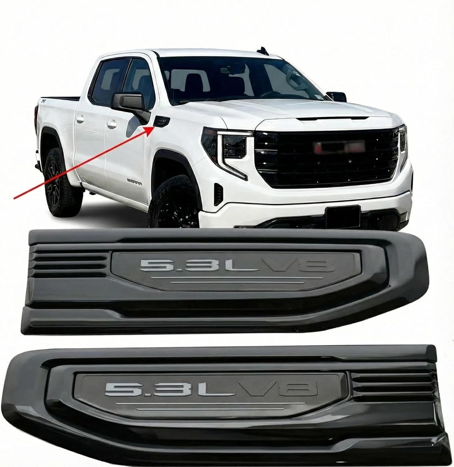2 Pack 5.3L V8 Vent Emblems Driver Passenger Badge Nameplate Kit Compatible with 2019-2025 GMC Sierra GM 86532087 84926563 (Black Chrome)