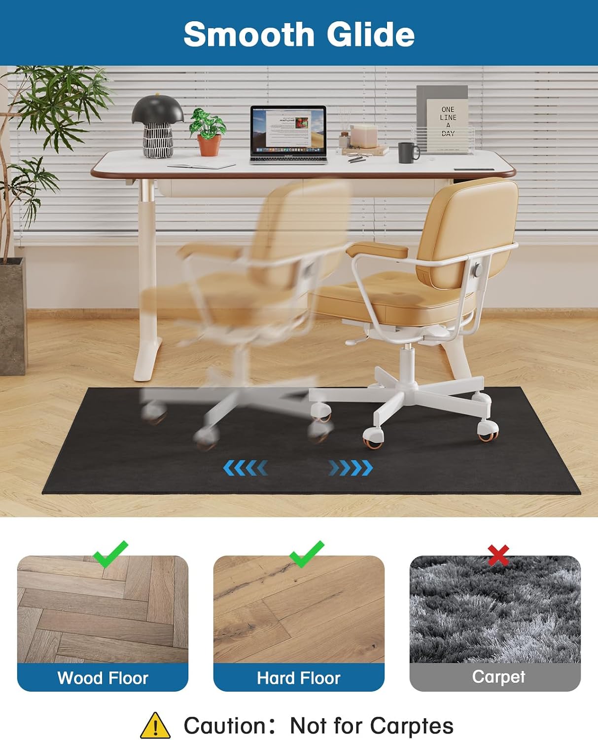 Office Chair Mat for Hardwood Floor, 59"x71" Flannel Fabric Large Chair Mat for Hard Floors, Non-Slip Under Desk Rug for Rolling Chairs, Soft Floor Protector Area Rug for Home Office, Black