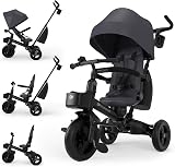 Kinderkraft AVEO 2 PRO Tricycle 6 in 1, CLICK&TWIST Rotating Seat, Reclining Both Directions, Foldable Compact Frame, UPF50+ Canopy, Freewheel, 9 Months to 5 Years, Grey - 1