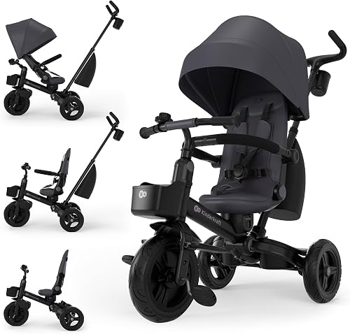 Kinderkraft AVEO 2 PRO Tricycle 6 in 1, CLICK&TWIST Rotating Seat, Reclining Both Directions, Foldable Compact Frame, UPF50+ Canopy, Freewheel, 9 Months to 5 Years, Grey - 1