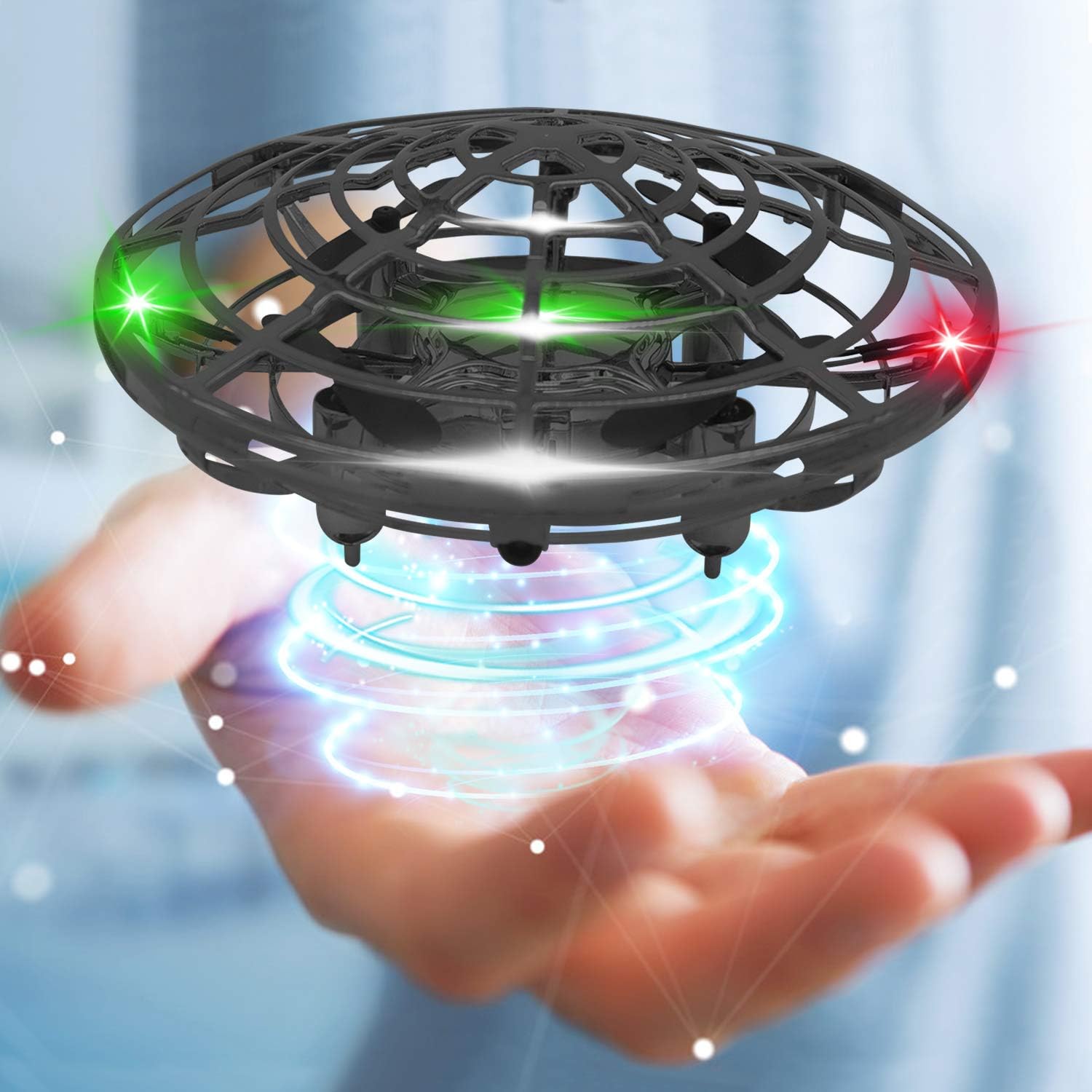 Mini Drone Flying Toy Hand Operated Drones for Kids or Adults - Hands Free UFO Helicopter, Easy Indoor Outdoor Flying Ball Drone Toys for Boys Girls (Black)