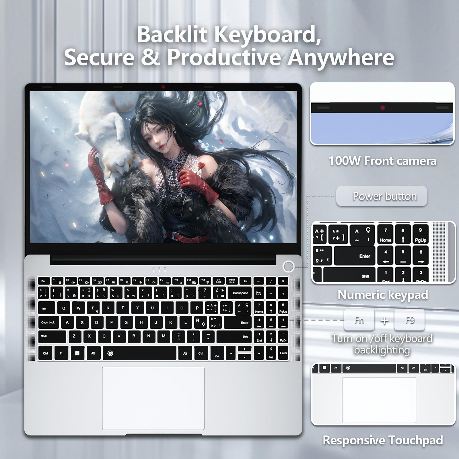 15,6 Pollici Portatile PC Ryzen 5 7430U (4.3GHz) Processore 32GB RAM 1TB SSD Notebook Win11 Grafica Radeon Laptop Tastiera Retroilluminata/Sblocco Tramite impronta Digitale USB 3.2 Type-C WiFi 6