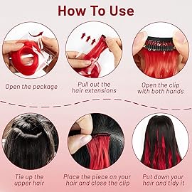 TOFAFA 16 Pcs Colored Hair Extensions Curly Wavy Clip in Synthetic Hairpiece Streak for Girls Women Kids,Colorful Party Highlights Christmas New Year Cosplay Festival Gift(Red)