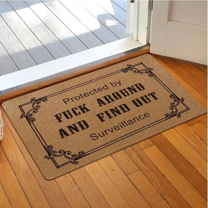 Assaoy Door Mat Outside Entrance,Protected by Fuck Around and find Out Surveillance Coir Funny Doormat,Welcome Floor Front Door mat with Heavy Duty Backing,Indoor Rubber Patio Home 30 * 18 in