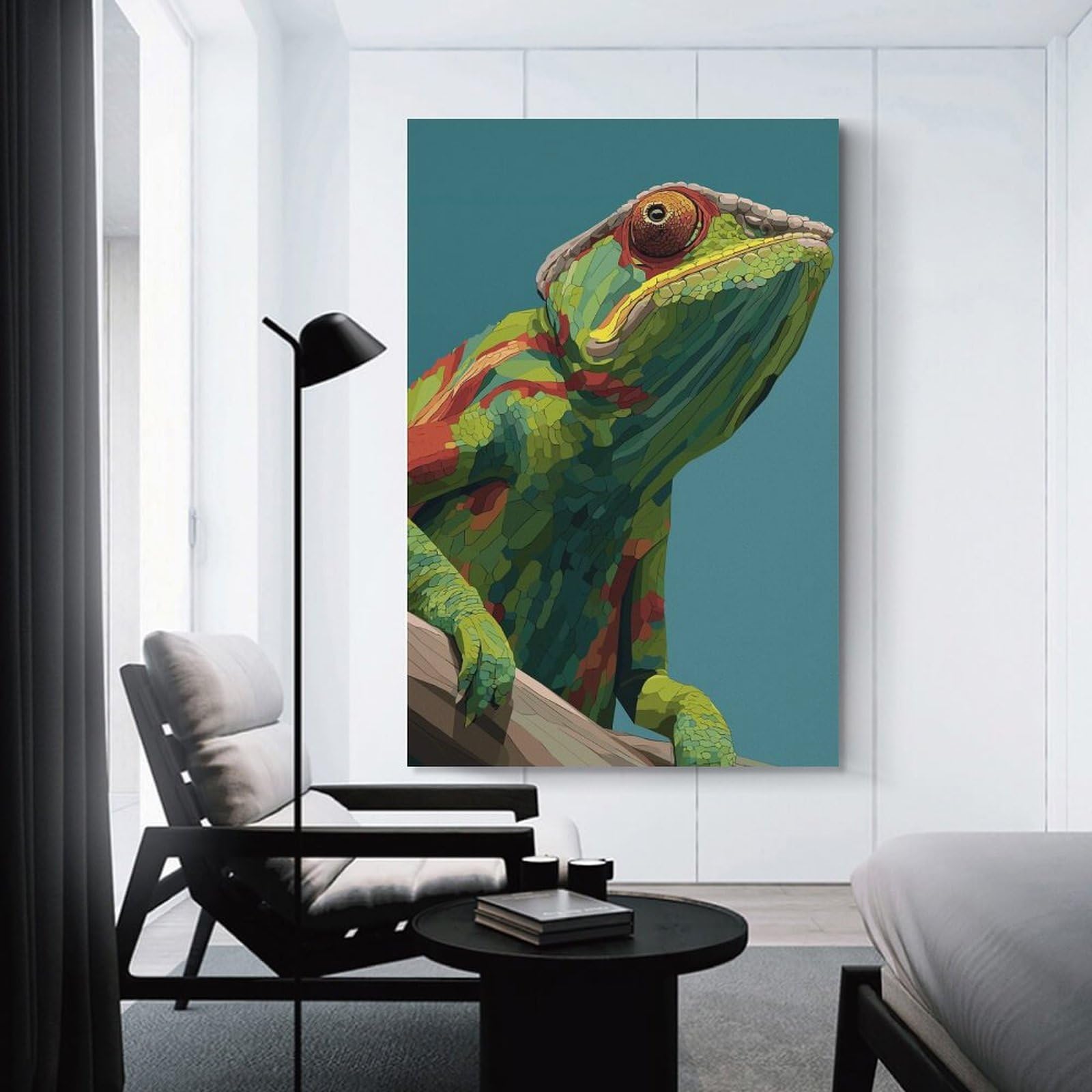 Junmoney Colorful Chameleon Illustration Decorative Canvas Print, 12x18inch(30x45cm), for Home, Office, Studio Or Guest Room, Canvas Wall Art That Fits Changing Layouts