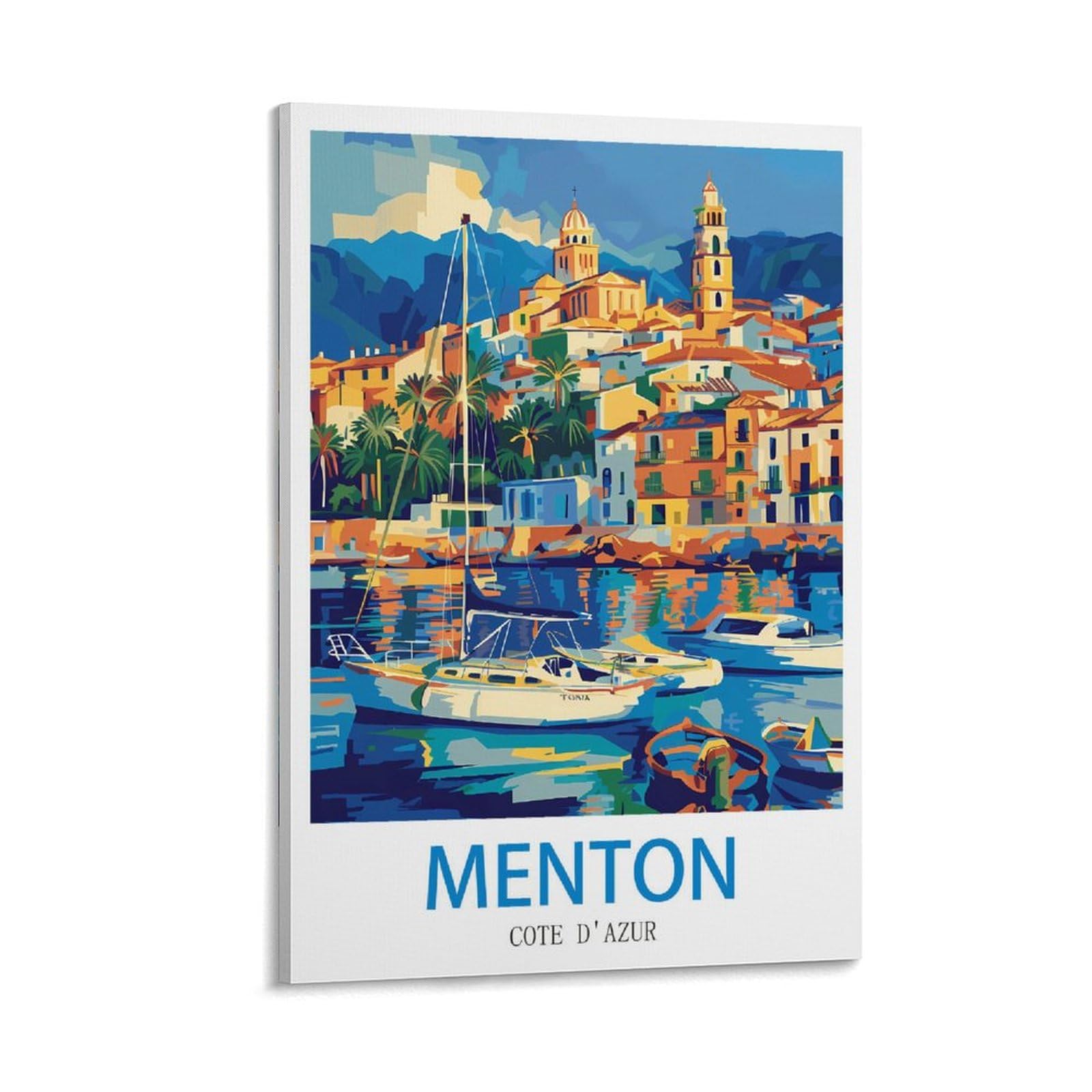 HeyBox Menton Cote D'azur Vintage Travel Posters 20x30inch(50x75cm) Canvas Prints Wall Art Paintings for Home Office Living Room Decor