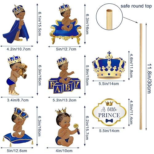 Miniatura 2 de 24 piezas de palos de centro de mesa del Príncipe Real, decoración de fiesta de baby shower para niños y niños, suministros de fiesta temática de