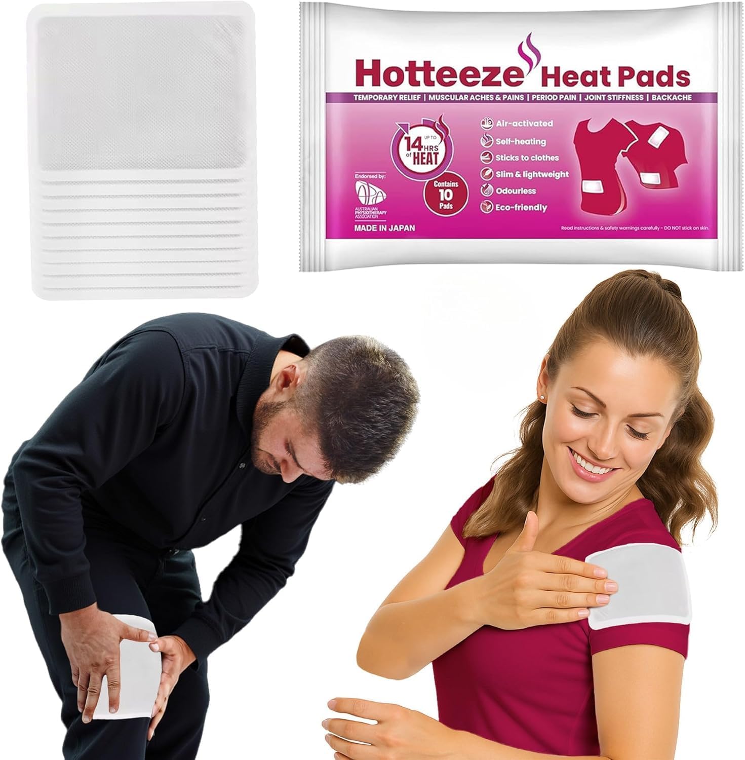 Hotteeze Heat Pads – 20 Pads Fast-Acting, Air-Activated Self-Adhesive Patches for Menstrual Cramps, Muscle Soreness, Back & Joint Pain Relief – Eco-Friendly, Disposable Heating Therapy