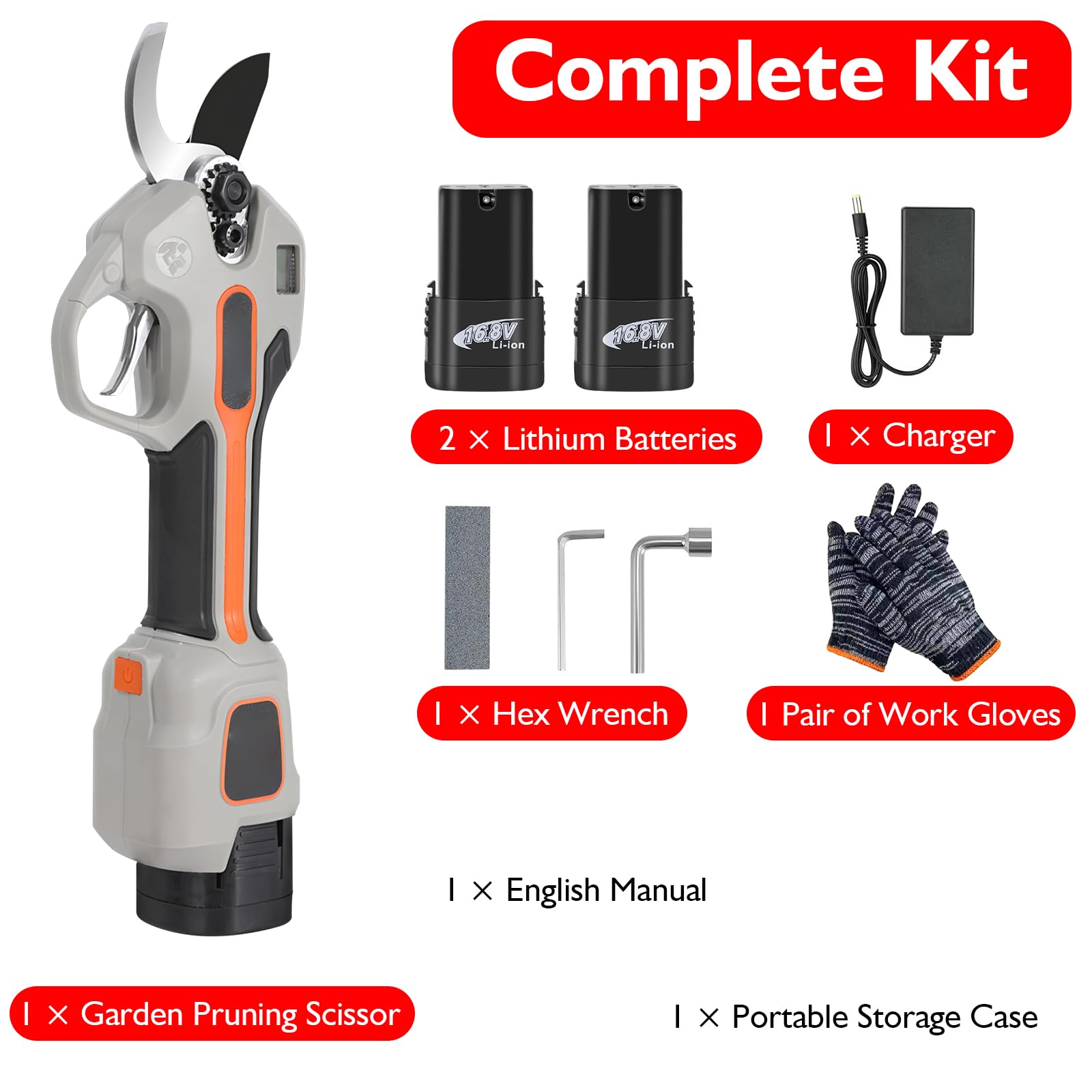 Coupe Branche Electrique (Kit Double Batterie) – Secateur Électrique Sans Fil, Secateur De Jardin Cisaille Avec Gants Et Sac À Outils – Pour Vignes Et Olivier Dans Les Vergers/Jardins