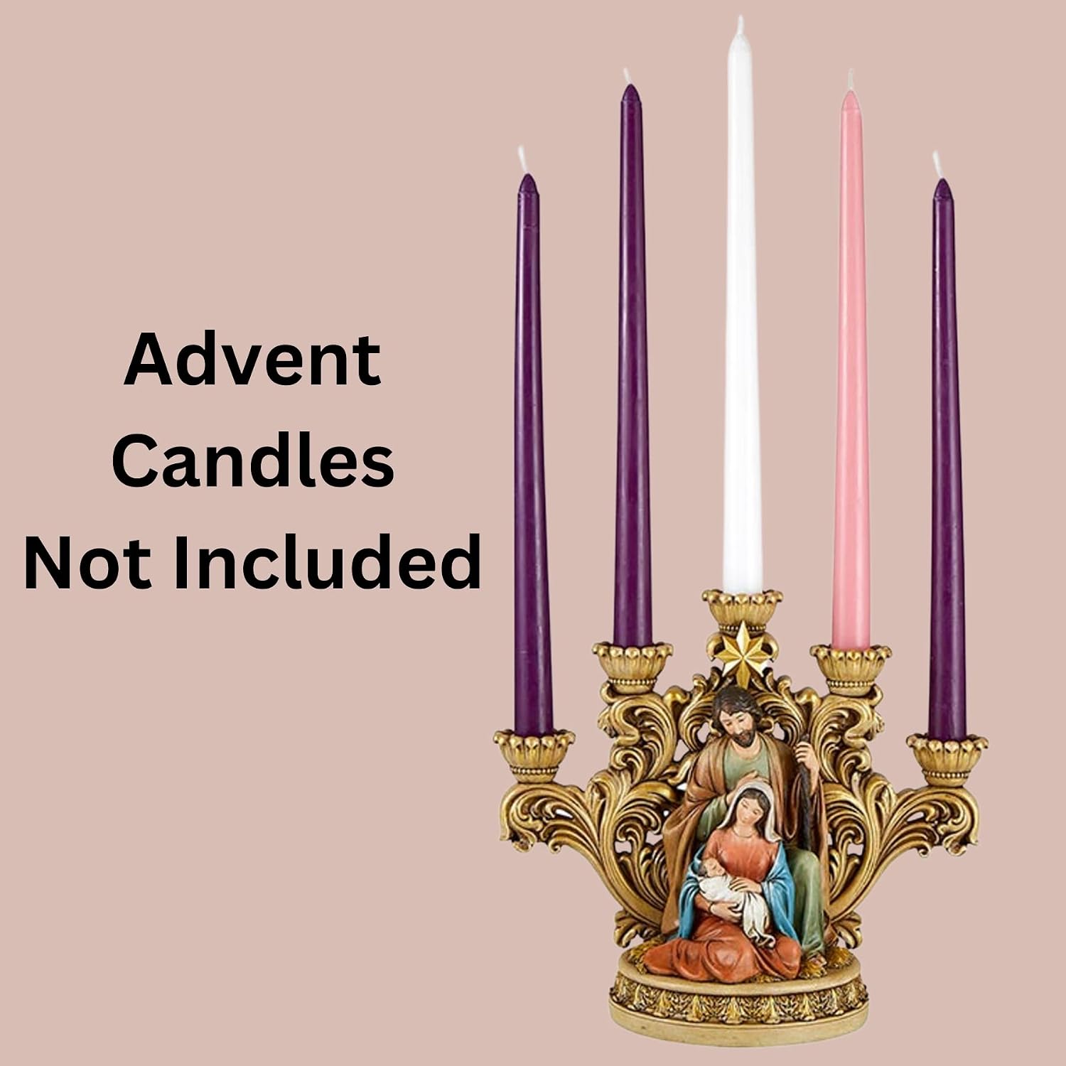 Needzo Resin Nativity Star Advent Candleholder, Holy Family Religious Christmas Figurine for Indoor, Christmas Decorations for Home, 10.25 Inch