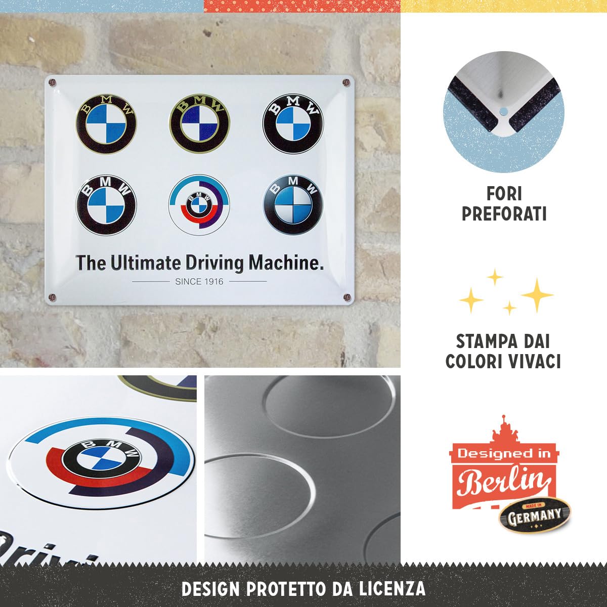 Nostalgic-Art Targa retrò, 30 x 40 cm, Official License Product (OLP), BMW – Logo Evolution – Idee regalo per amanti BMW, in metallo, design vintage
