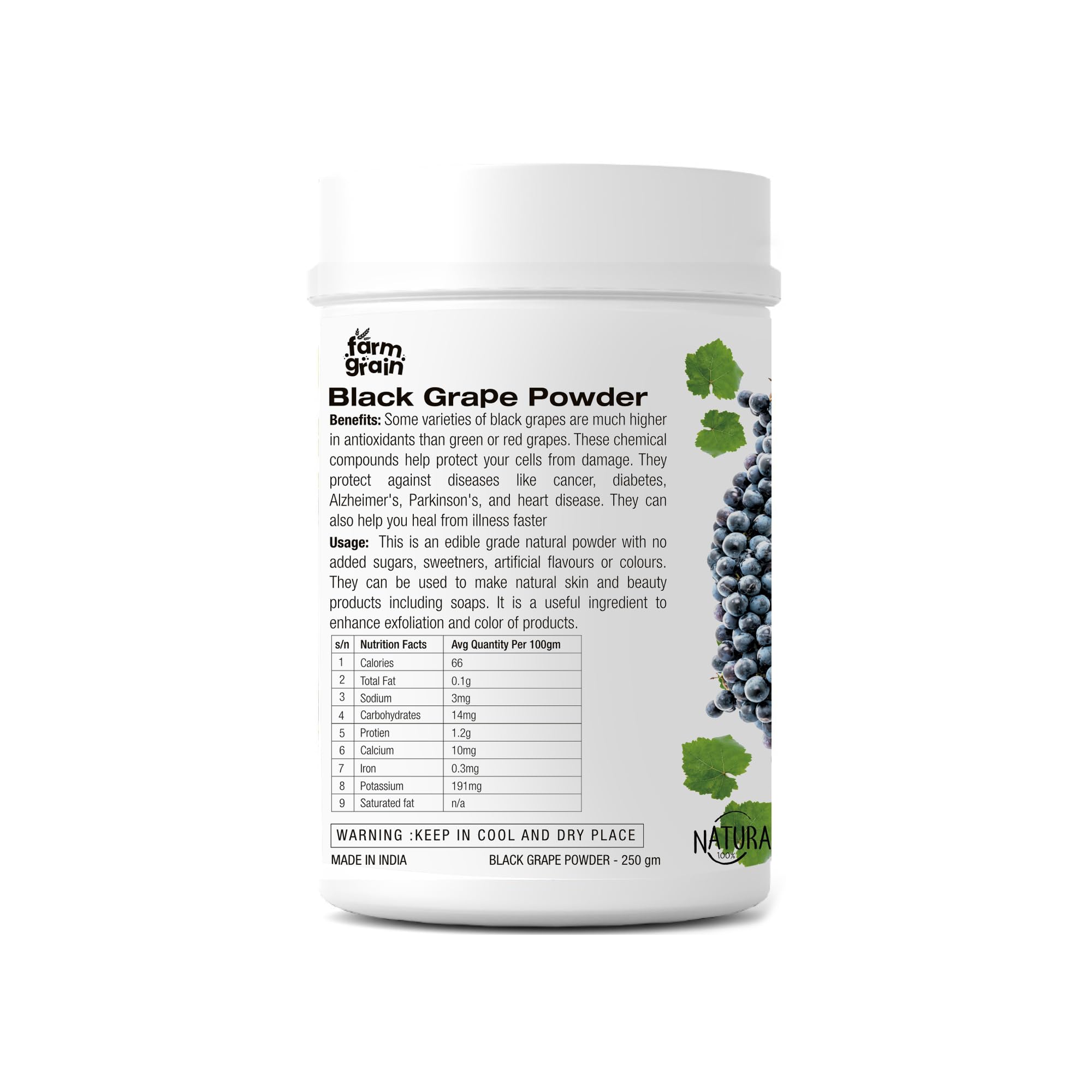 FARM GRAIN Black Grape Powder for Juice/Cooking 250g | Ready to use Pure Grape Fruit Powder | No added Colours & Preservatives - Image 3 thumbnail