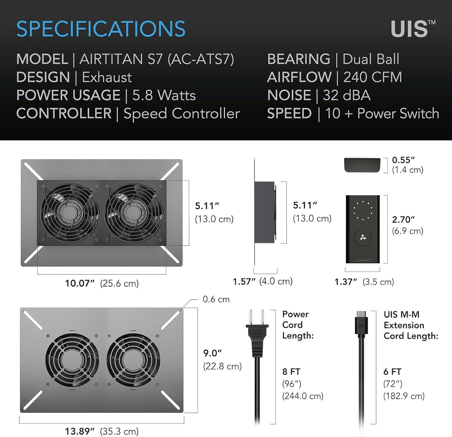 AC Infinity AIRTITAN S7, Ventilation Fan 12" with Speed Controller, IP-55 Rated for Crawl Space, Basement, Garage, Attic, Shed, Hydroponics, Grow Tents