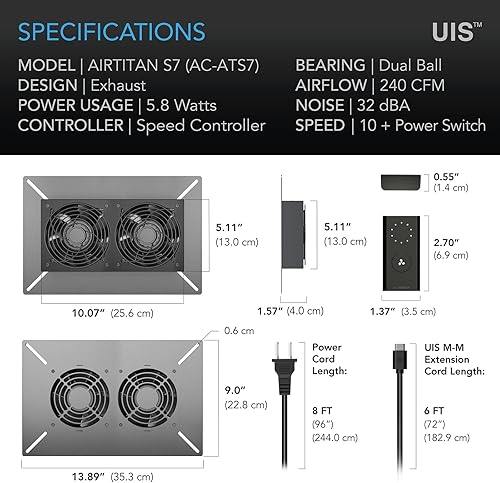Miniatura 6 de AC Infinity AIRTITAN S7, ventilador de ventilación de 12 pulgadas con controlador de velocidad, clasificación IP-55 para espacio de arrastre,