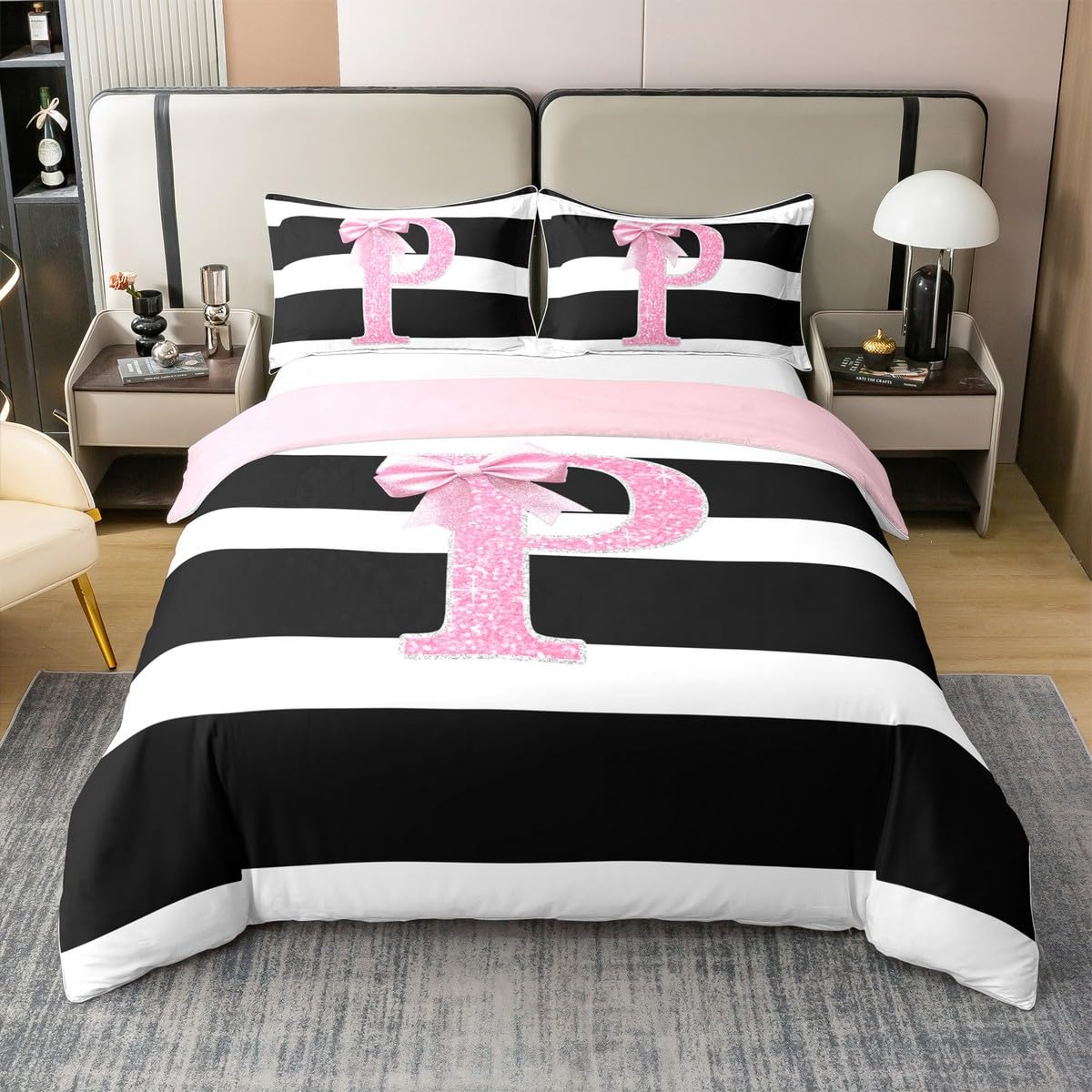 Housses de Couettes Femmes en Coton Supérieur à Rayures Monogramme
