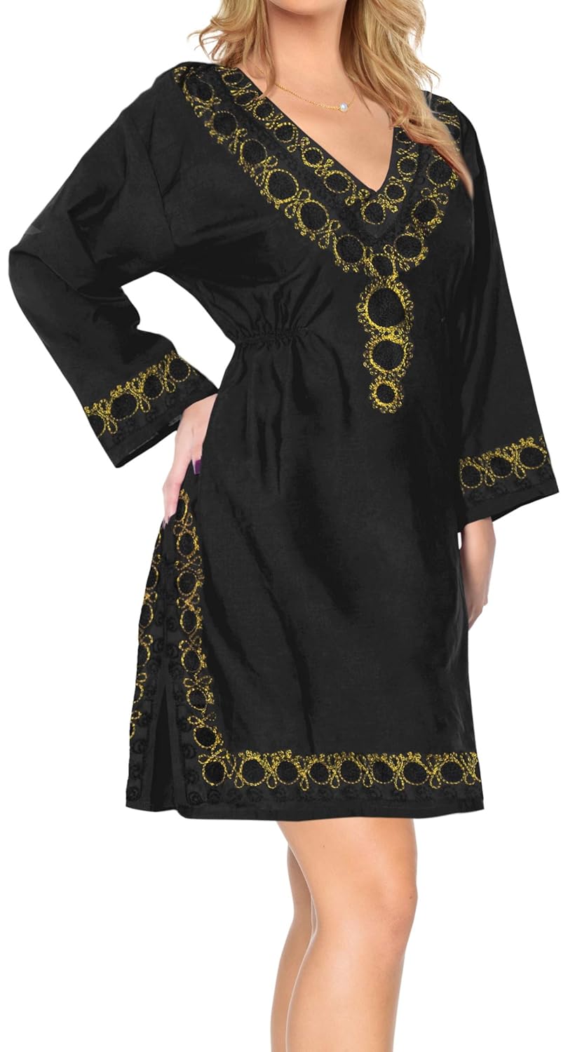 LA LEELA Coverup Beach Bikini wear Swimsuit Kimono Dress Women Embroidered