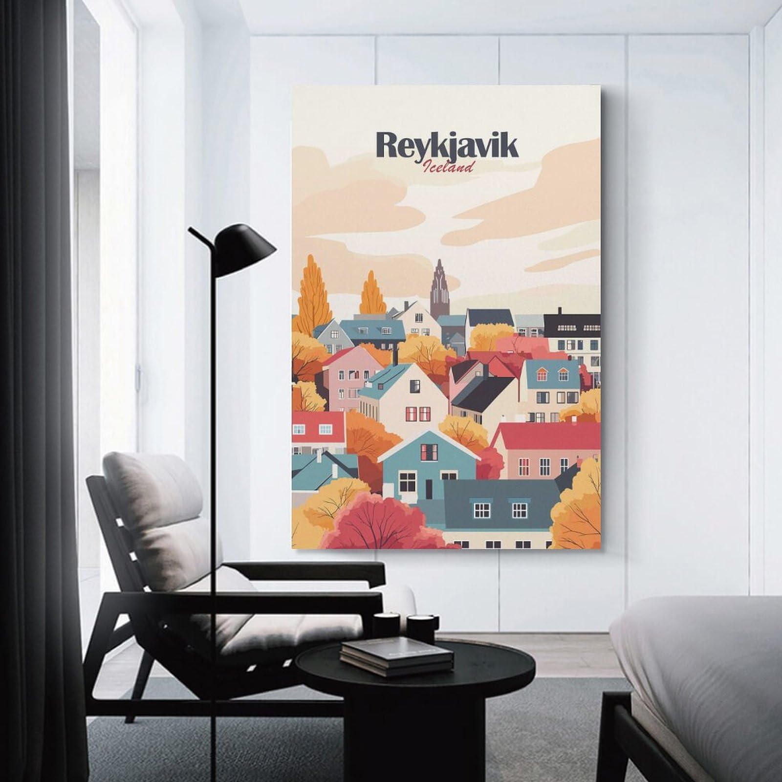 Junmoney Reykjavik Cityscape(2) Hanging Wall Art, 12x18inch(30x45cm), for Gallery Wall Decor And Room Displays, Home Wall Art for Statement Displays
